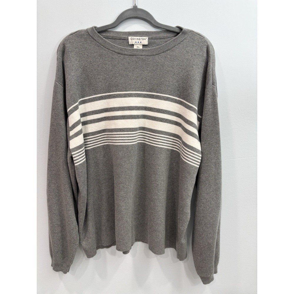 Men's Covington XL Gray Striped 100% Cotton Crewneck Sweater Long Sleeve